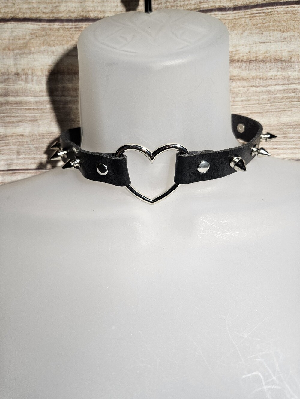 Gothic black spiked studded heart choker collar